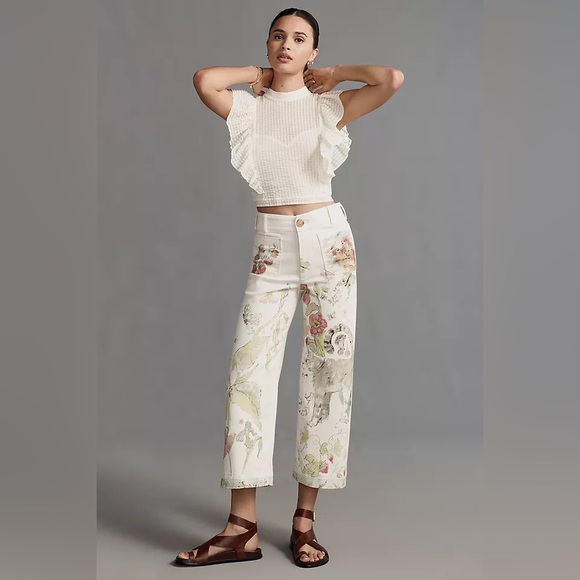 Anthropologie The Swan Gossip Colette Denim Crop Wide-Leg Jeans by Maeve Size 29 - Picture 1 of 12